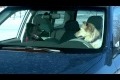 Två hundar provkör en bil